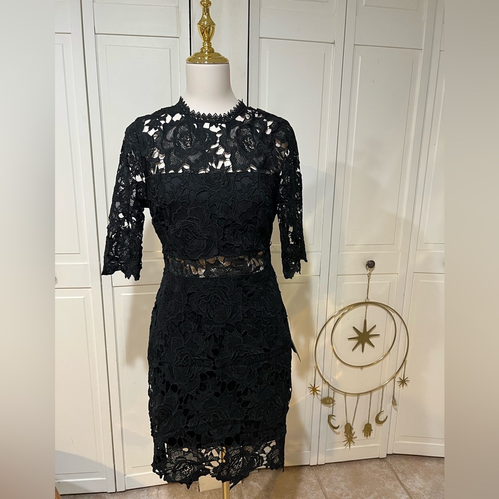 Lulu's Black Lace 3/4 Sleeve Dress